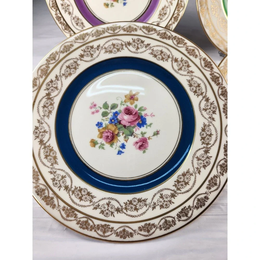 Set Of Four Gorgeous Antique M & R Hand Painted  Floral Bouquet Plates